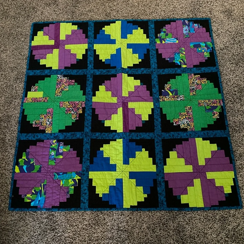 Homemade Quilt Square Baby Quilt Floral Music Notes Colorful Cover 37 Inch
